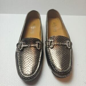 Dolly Duz Loafers Womens 7 Silver Leather Bit Rhinestone Driving Flats Italy